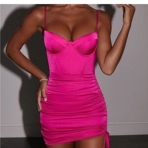 Oh Polly- Fuschia Ruched Mini Dress